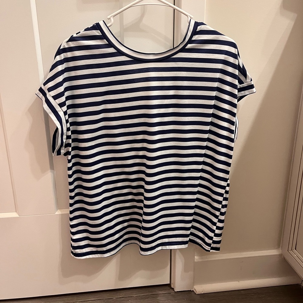 Navy blue/white striped SHEIN T-shirt w/ exposed back Size Large